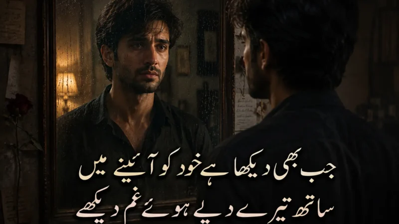 Dard Poetry in Urdu a man stand front of a mirror in sad mood